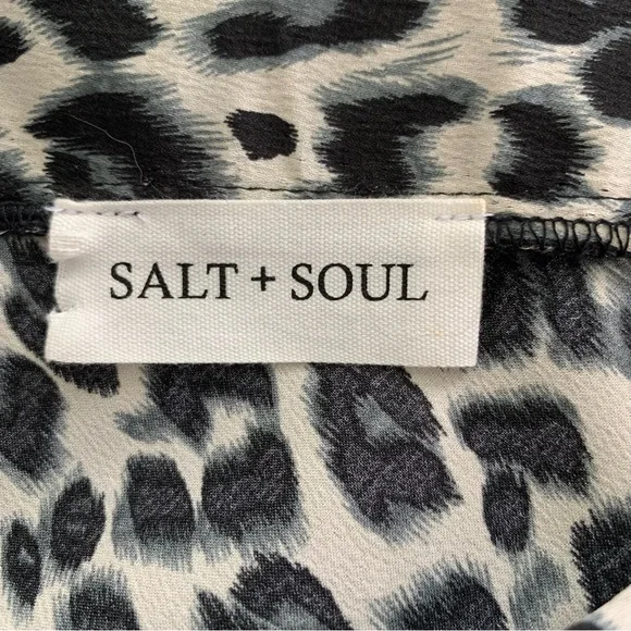 Salt + Soul Womens M Maxi Midi Skirt Gray Black White Leopard Animal Print Silky - Picture 6 of 7